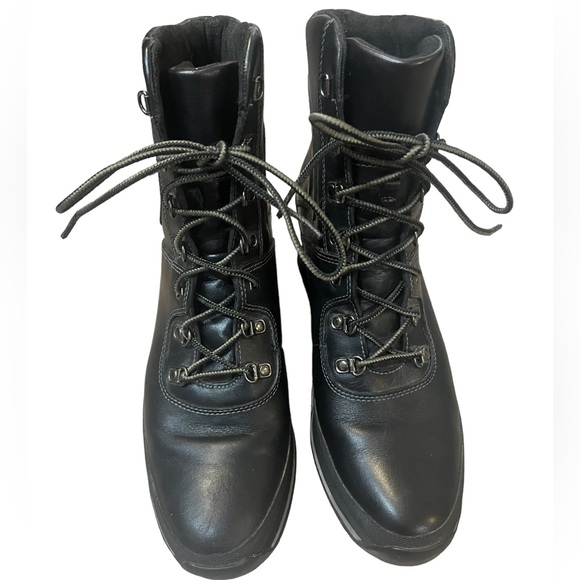 Timberland Black Leather Wedge Boots Lace Up Moto Ankle Boot Womens 8.5 - Picture 2 of 8